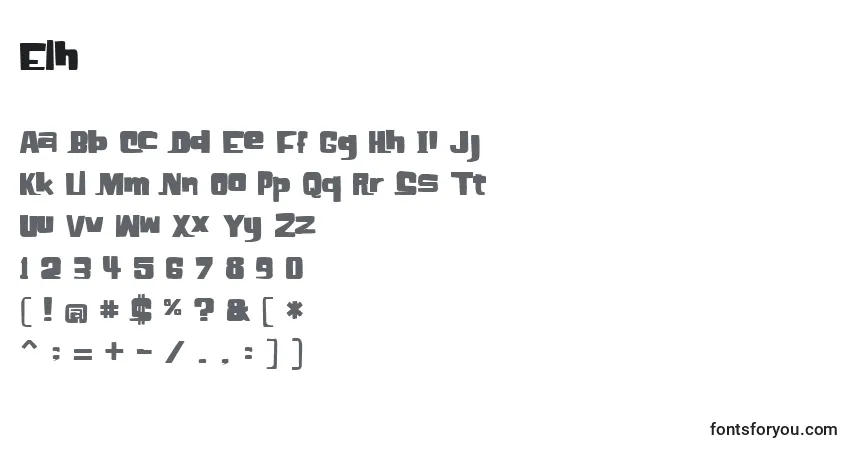 A fonte Elh – alfabeto, números, caracteres especiais