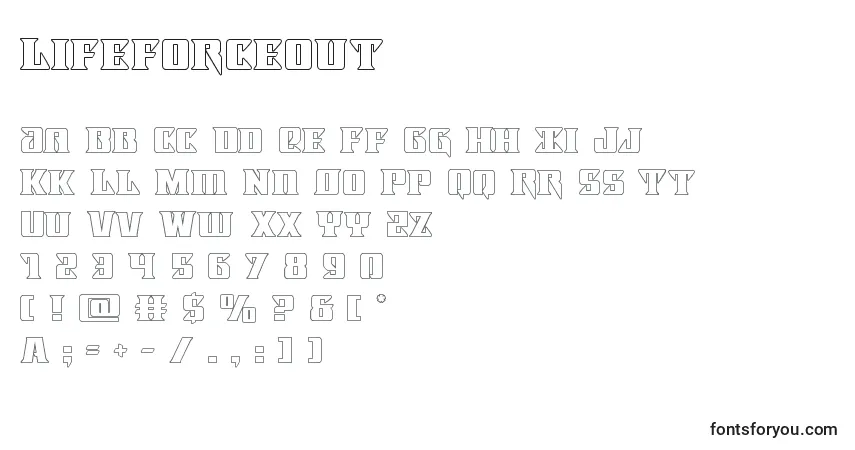 Schriftart Lifeforceout – Alphabet, Zahlen, spezielle Symbole