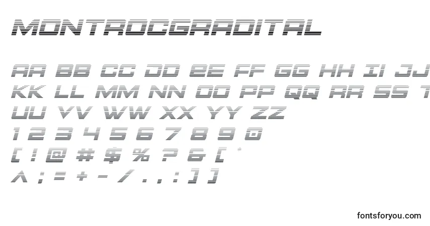 Schriftart Montrocgradital – Alphabet, Zahlen, spezielle Symbole