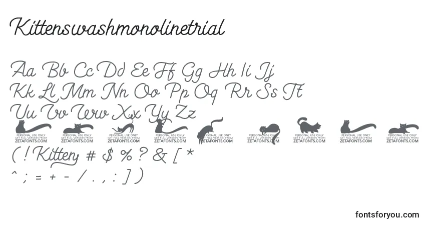 Schriftart Kittenswashmonolinetrial – Alphabet, Zahlen, spezielle Symbole