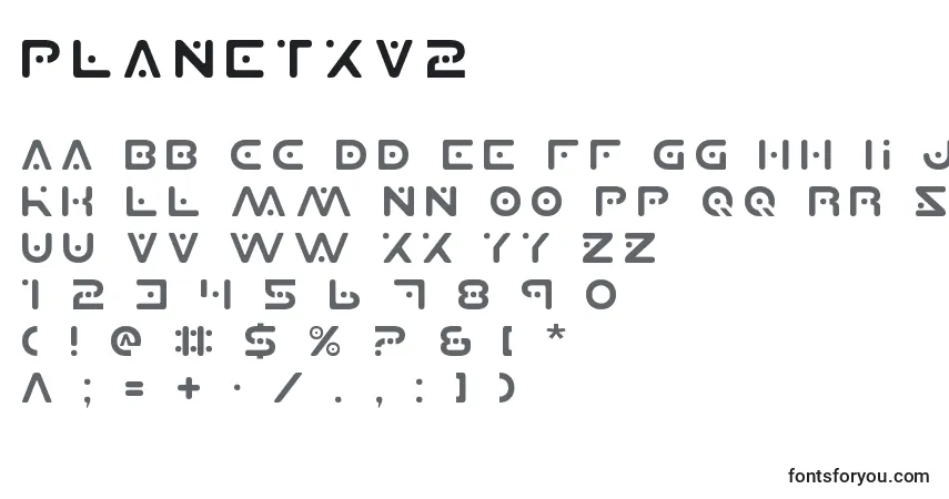 Czcionka Planetxv2 – alfabet, cyfry, specjalne znaki