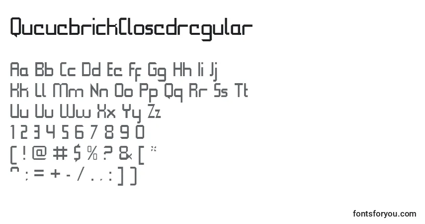 Czcionka QueuebrickClosedregular – alfabet, cyfry, specjalne znaki