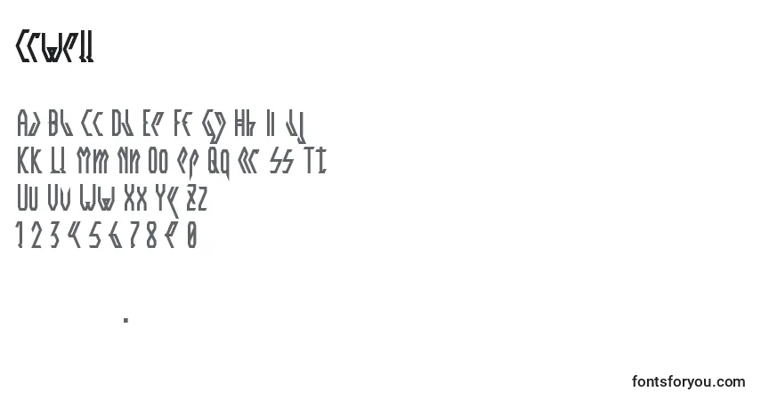 A fonte Crwell – alfabeto, números, caracteres especiais