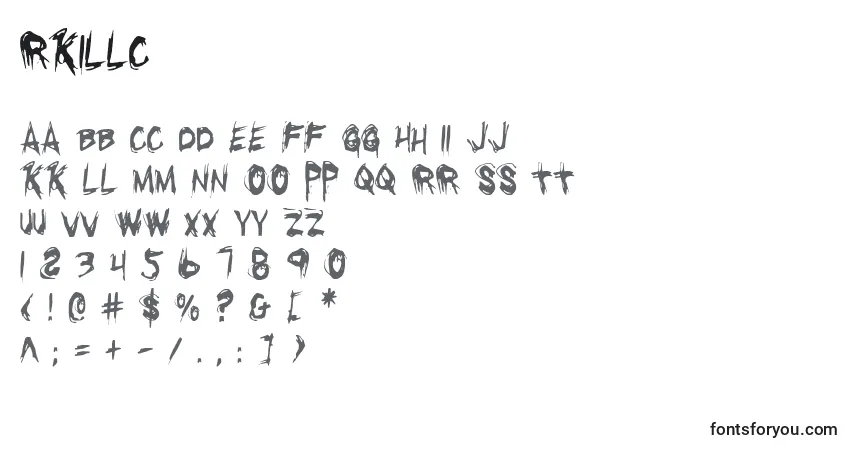 Schriftart Rkillc – Alphabet, Zahlen, spezielle Symbole
