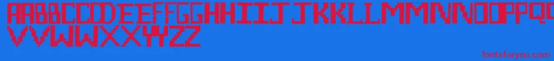 LegoManiac-fontti – punaiset fontit sinisellä taustalla