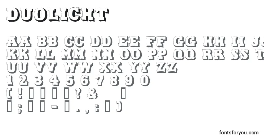 Czcionka DuoLicht – alfabet, cyfry, specjalne znaki