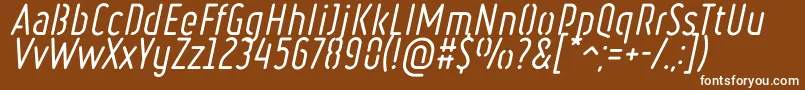 RulerStencilItalic-Schriftart – Weiße Schriften auf braunem Hintergrund