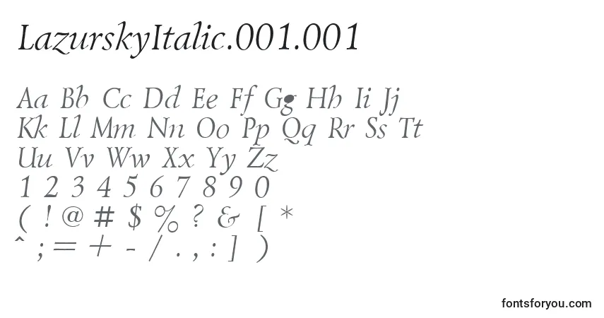 A fonte LazurskyItalic.001.001 – alfabeto, números, caracteres especiais