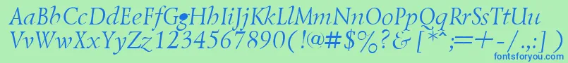 Шрифт LazurskyItalic.001.001 – синие шрифты на зелёном фоне