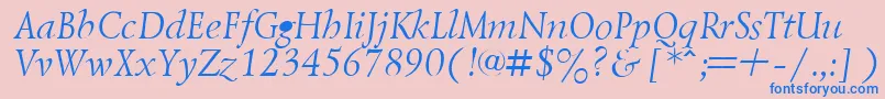 Czcionka LazurskyItalic.001.001 – niebieskie czcionki na różowym tle