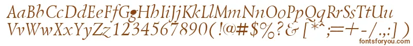 フォントLazurskyItalic.001.001 – 白い背景に茶色のフォント