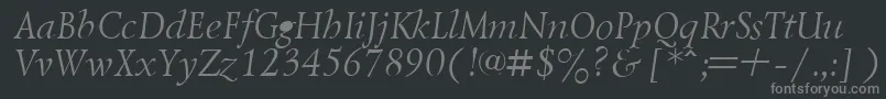 フォントLazurskyItalic.001.001 – 黒い背景に灰色の文字
