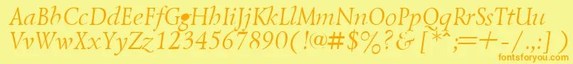 Czcionka LazurskyItalic.001.001 – pomarańczowe czcionki na żółtym tle