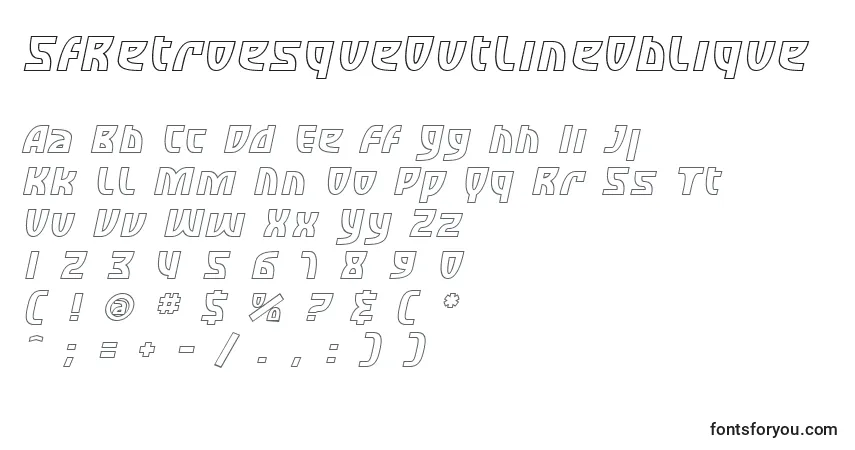 Czcionka SfRetroesqueOutlineOblique – alfabet, cyfry, specjalne znaki