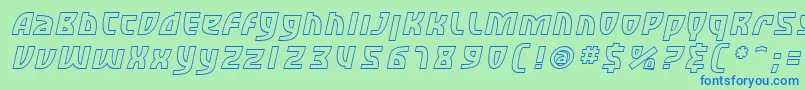 SfRetroesqueOutlineOblique-fontti – siniset fontit vihreällä taustalla