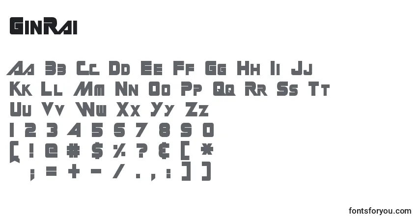 Schriftart GinRai (87982) – Alphabet, Zahlen, spezielle Symbole