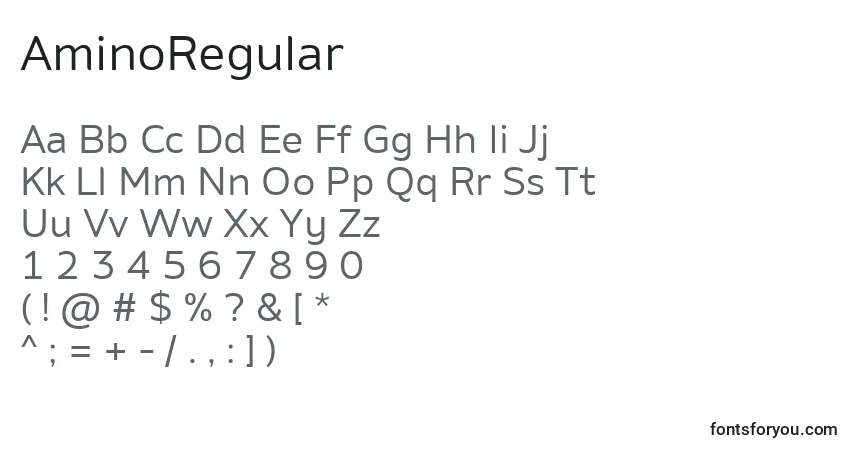 A fonte AminoRegular – alfabeto, números, caracteres especiais