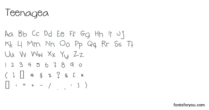 Шрифт Teenagea – алфавит, цифры, специальные символы