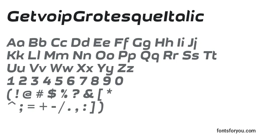 Czcionka GetvoipGrotesqueItalic (87988) – alfabet, cyfry, specjalne znaki