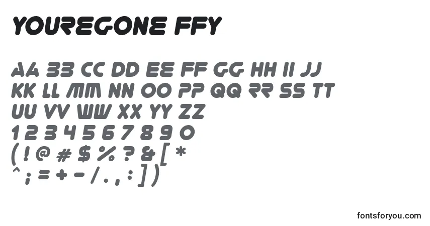 Czcionka Youregone ffy – alfabet, cyfry, specjalne znaki