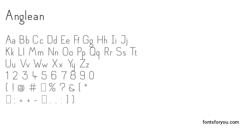 Schriftart Anglean – Alphabet, Zahlen, spezielle Symbole
