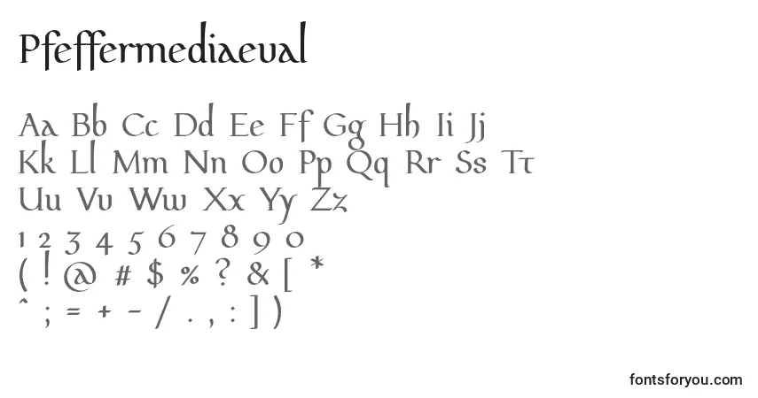 Schriftart Pfeffermediaeval – Alphabet, Zahlen, spezielle Symbole