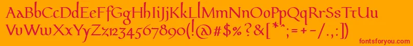 Pfeffermediaeval-Schriftart – Rote Schriften auf orangefarbenem Hintergrund