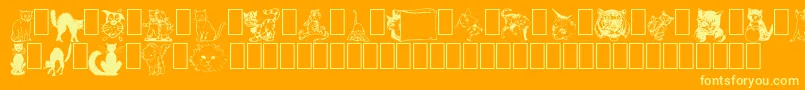 NewDingcats-Schriftart – Gelbe Schriften auf orangefarbenem Hintergrund