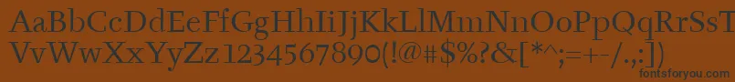 TyfaItcBook-fontti – mustat fontit ruskealla taustalla