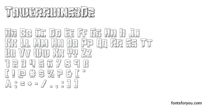 Schriftart Towerruins3D2 – Alphabet, Zahlen, spezielle Symbole