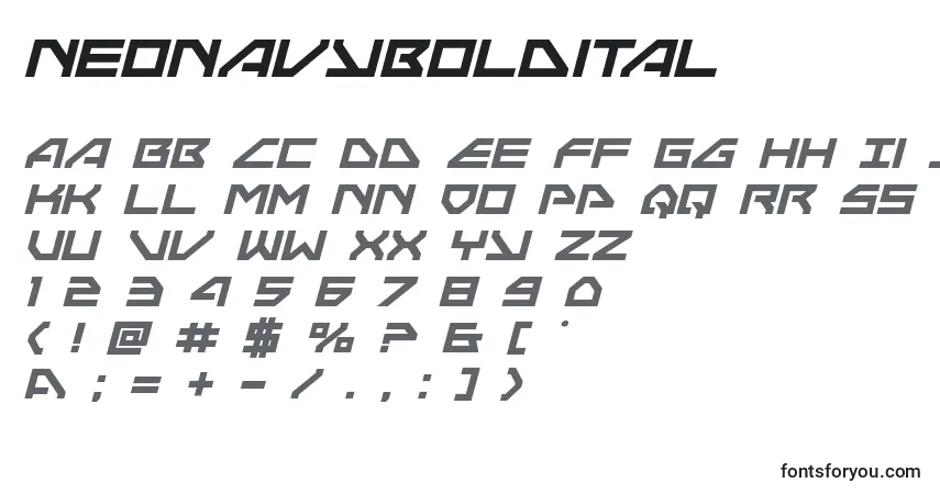 Schriftart Neonavyboldital – Alphabet, Zahlen, spezielle Symbole