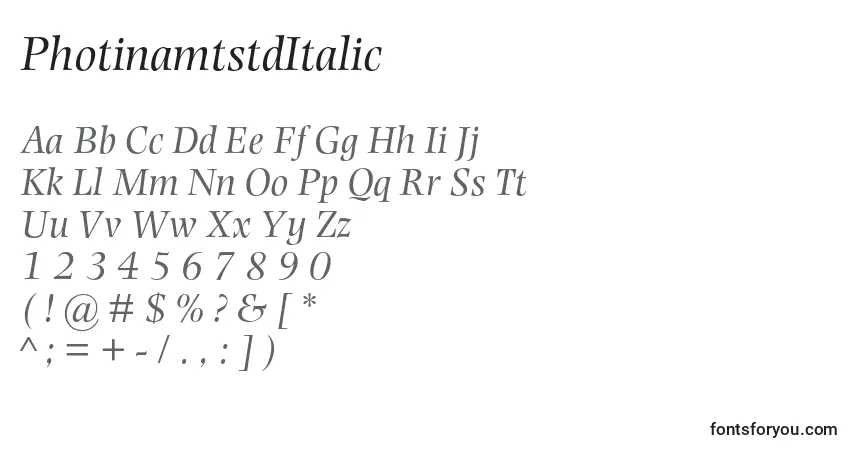 A fonte PhotinamtstdItalic – alfabeto, números, caracteres especiais