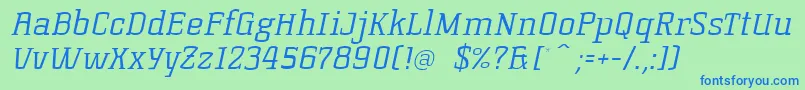 Шрифт KorneuburgslablightLightitalic – синие шрифты на зелёном фоне