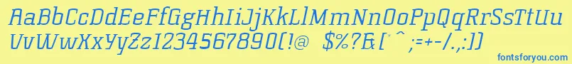 フォントKorneuburgslablightLightitalic – 青い文字が黄色の背景にあります。