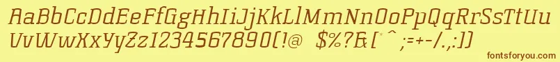 フォントKorneuburgslablightLightitalic – 茶色の文字が黄色の背景にあります。