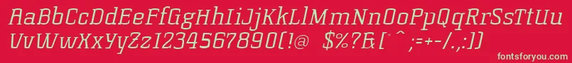 フォントKorneuburgslablightLightitalic – 赤い背景に緑の文字