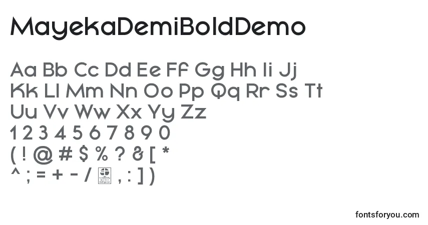 Шрифт MayekaDemiBoldDemo – алфавит, цифры, специальные символы