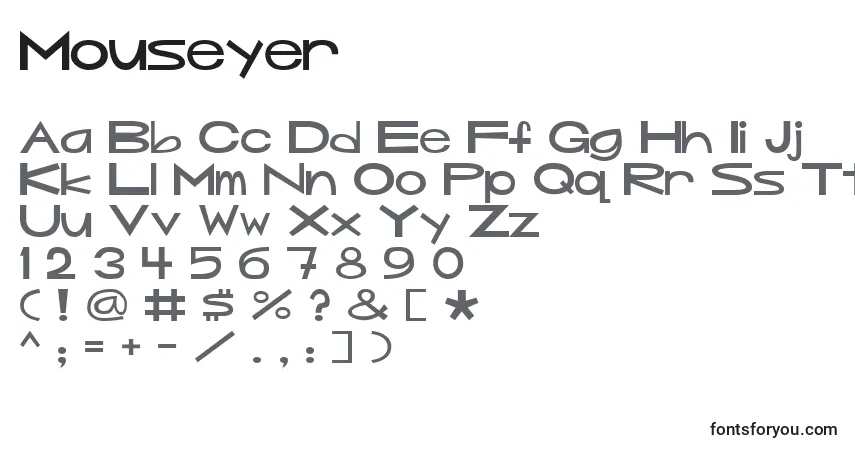 Czcionka Mouseyer – alfabet, cyfry, specjalne znaki