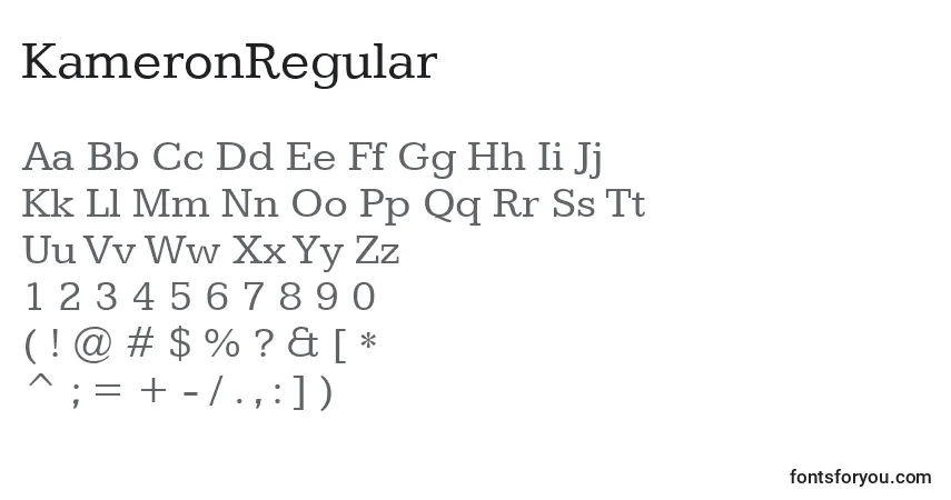 A fonte KameronRegular – alfabeto, números, caracteres especiais