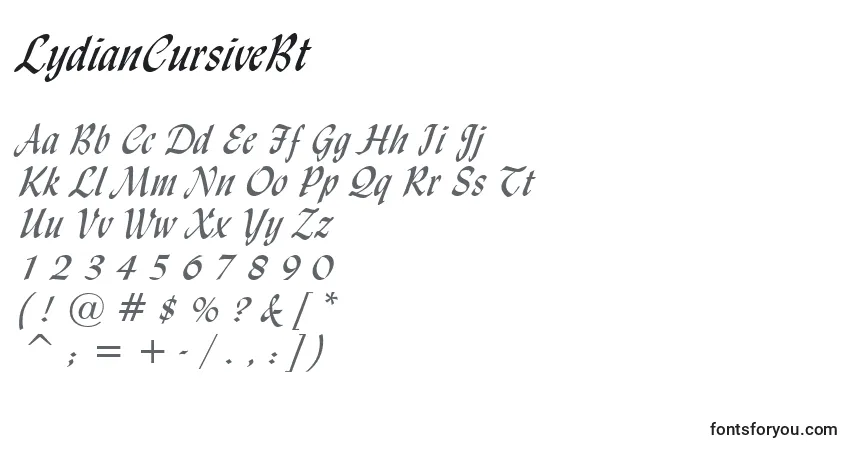 A fonte LydianCursiveBt – alfabeto, números, caracteres especiais