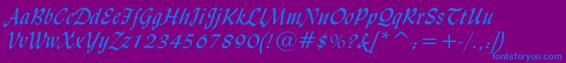 LydianCursiveBt-Schriftart – Blaue Schriften auf violettem Hintergrund