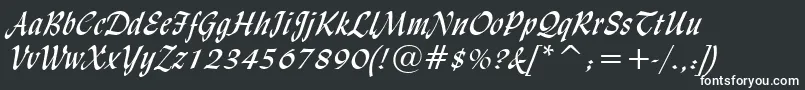 LydianCursiveBt-fontti – valkoiset fontit mustalla taustalla