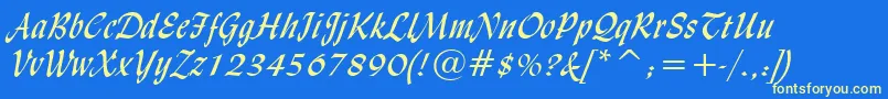 LydianCursiveBt Font – Yellow Fonts on Blue Background