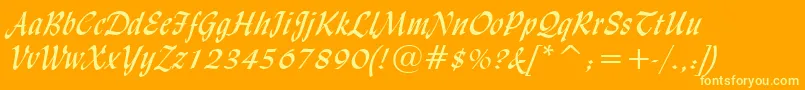 LydianCursiveBt-Schriftart – Gelbe Schriften auf orangefarbenem Hintergrund