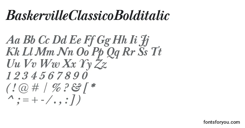A fonte BaskervilleClassicoBolditalic – alfabeto, números, caracteres especiais