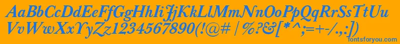 BaskervilleClassicoBolditalic-Schriftart – Blaue Schriften auf orangefarbenem Hintergrund