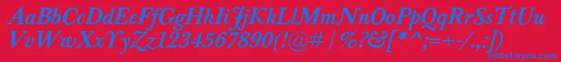 Fonte BaskervilleClassicoBolditalic – fontes azuis em um fundo vermelho