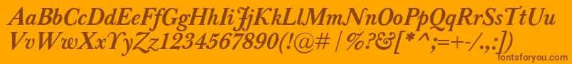 BaskervilleClassicoBolditalic-fontti – ruskeat fontit oranssilla taustalla