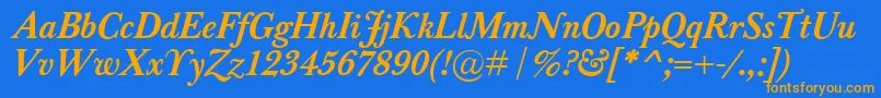 Weitere Informationen zur BaskervilleClassicoBolditalic-Schriftart BaskervilleClassicoBolditalic-Schriftart – Orangefarbene Schriften auf blauem Hintergrund