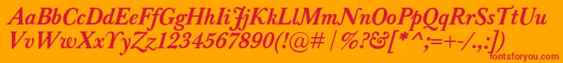 フォントBaskervilleClassicoBolditalic – オレンジの背景に赤い文字